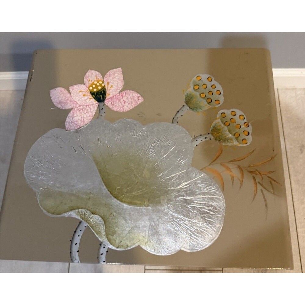 VTG /Antique Hand Painted Asian Floral Lacquer Waterfall Table